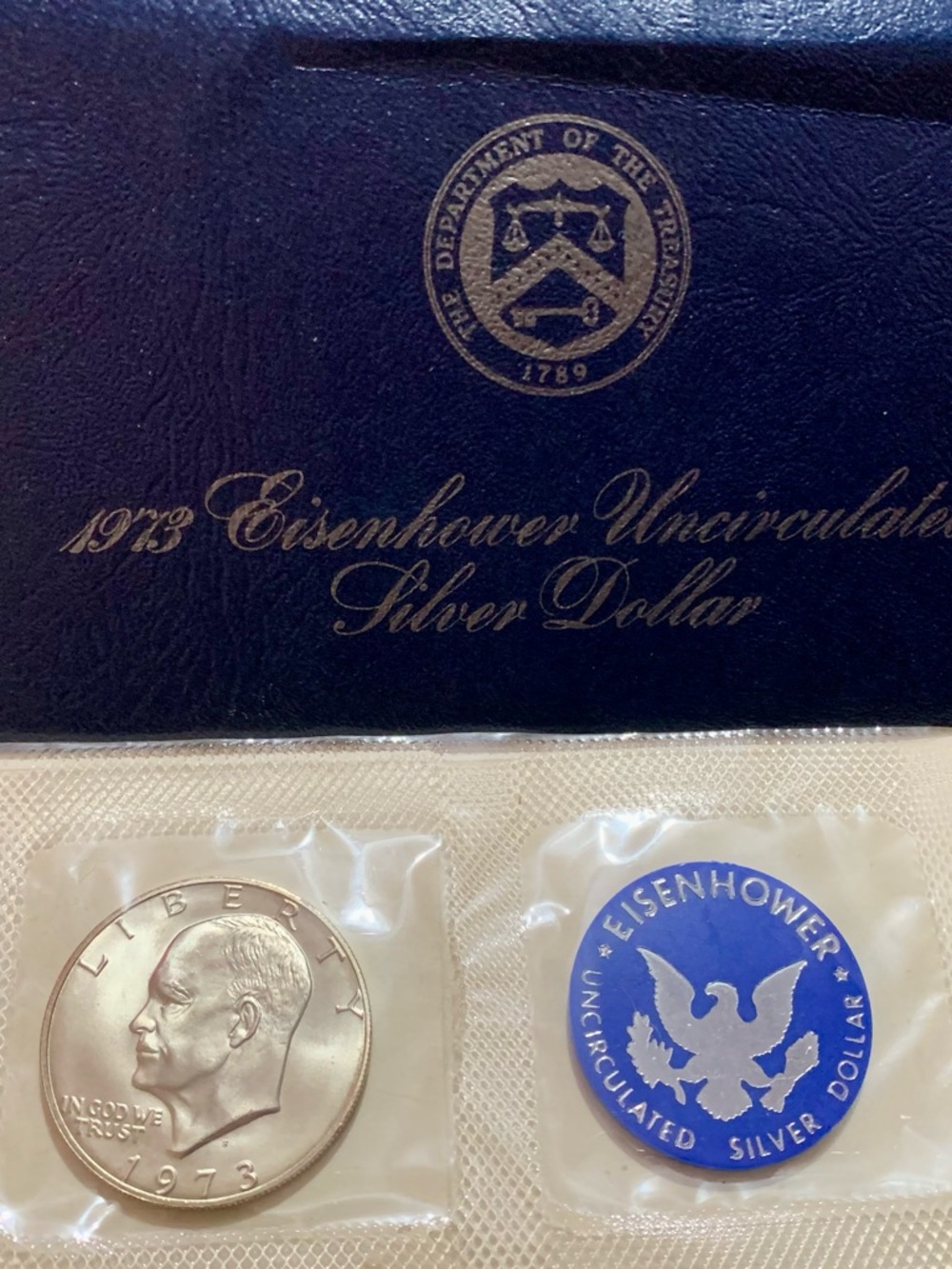 U.S. Eisenhower 1973 Uncirculated Silver Dollar Set - Navy Blue Presentation